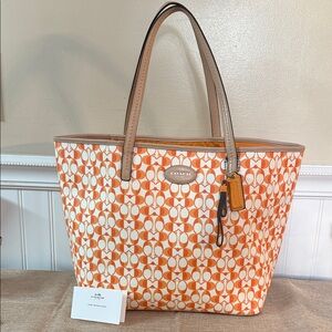 Coach Orange and White city Tote 2014